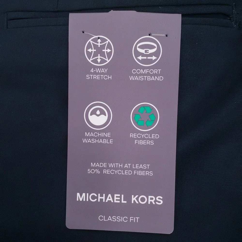 Michael Kors Newbury Pants Mens 34x30 Navy Stretch Dress Slacks Recycled Poly
